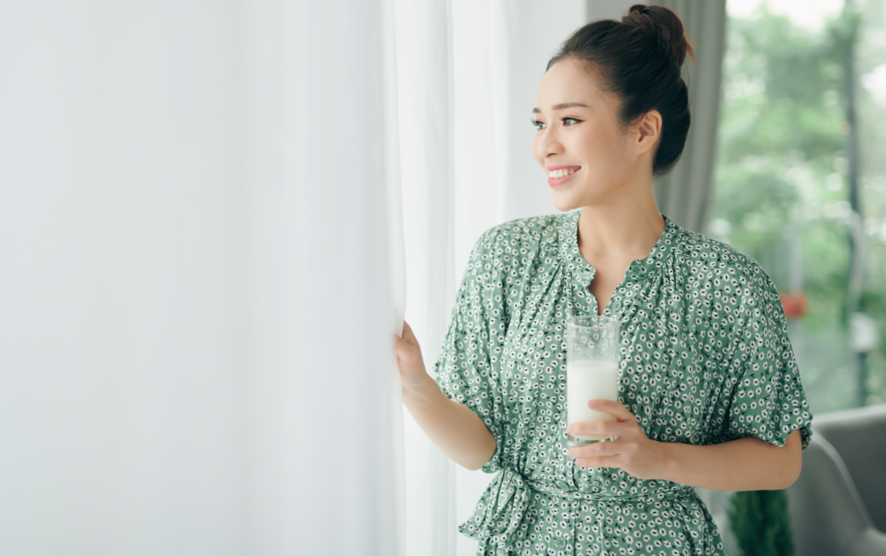 lactating woman drinking milk